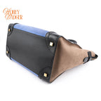 Celine Mini Luggage Tri-Color Nubuck & Calfskin Royal Blue Grey Black Gold Hardware Rank AB
