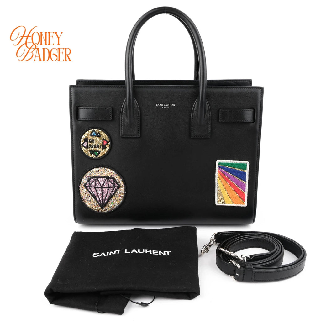 Saint Laurent Baby Sac de Jour Patch Embellished Calf Leather Black Rank A