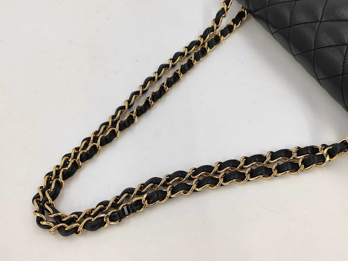 Chanel Matelasse 25 Double Flap Double Chain Leather Black Rank AB