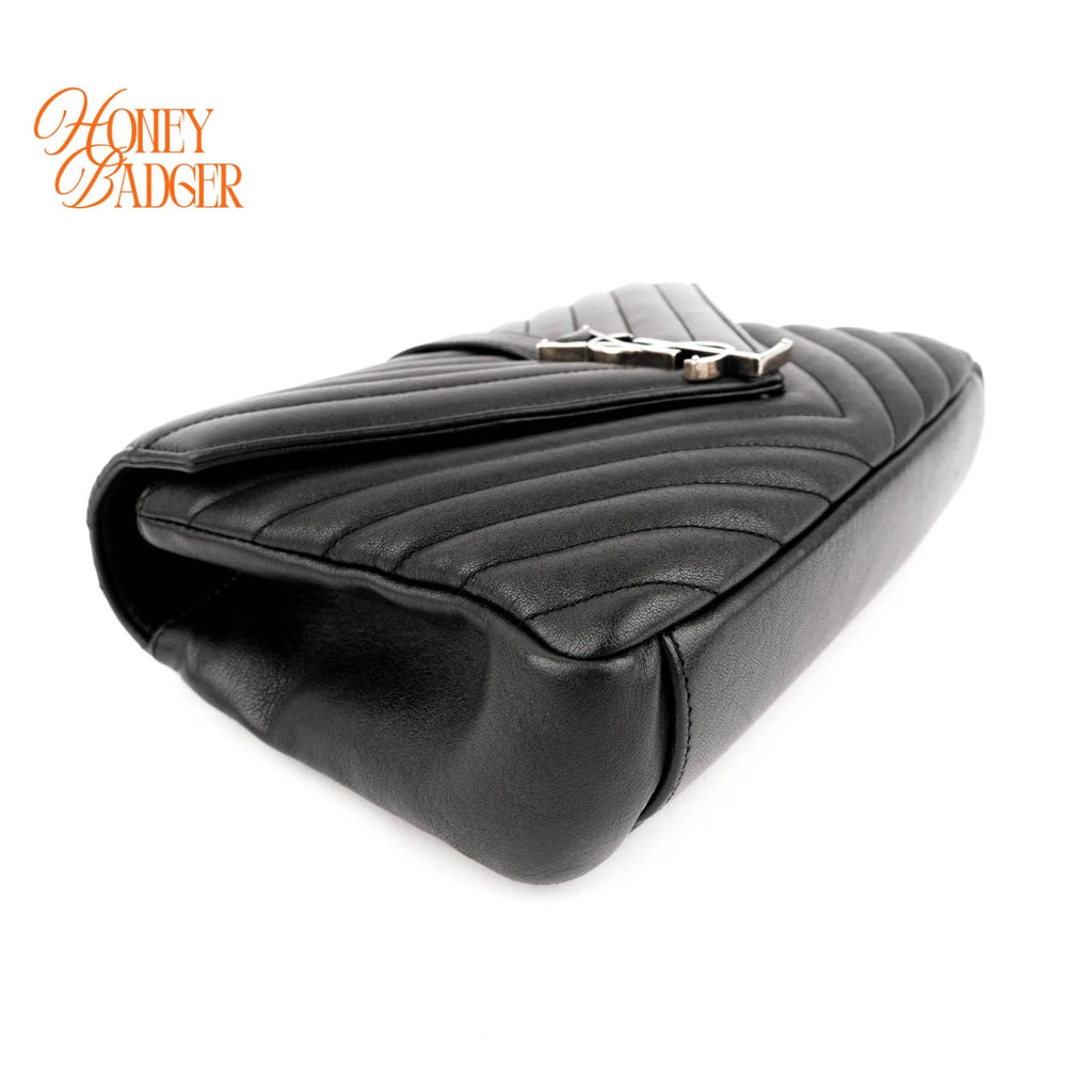 Saint Laurent College Medium Chevron Quilted Leather Black Silver Hardware