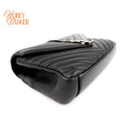 Saint Laurent College Medium Chevron Quilted Leather Black Silver Hardware