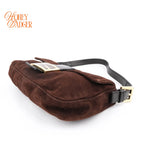 Fendi Baguette Suede Brown Glitter FF Buckle Gold Hardware Rank A
