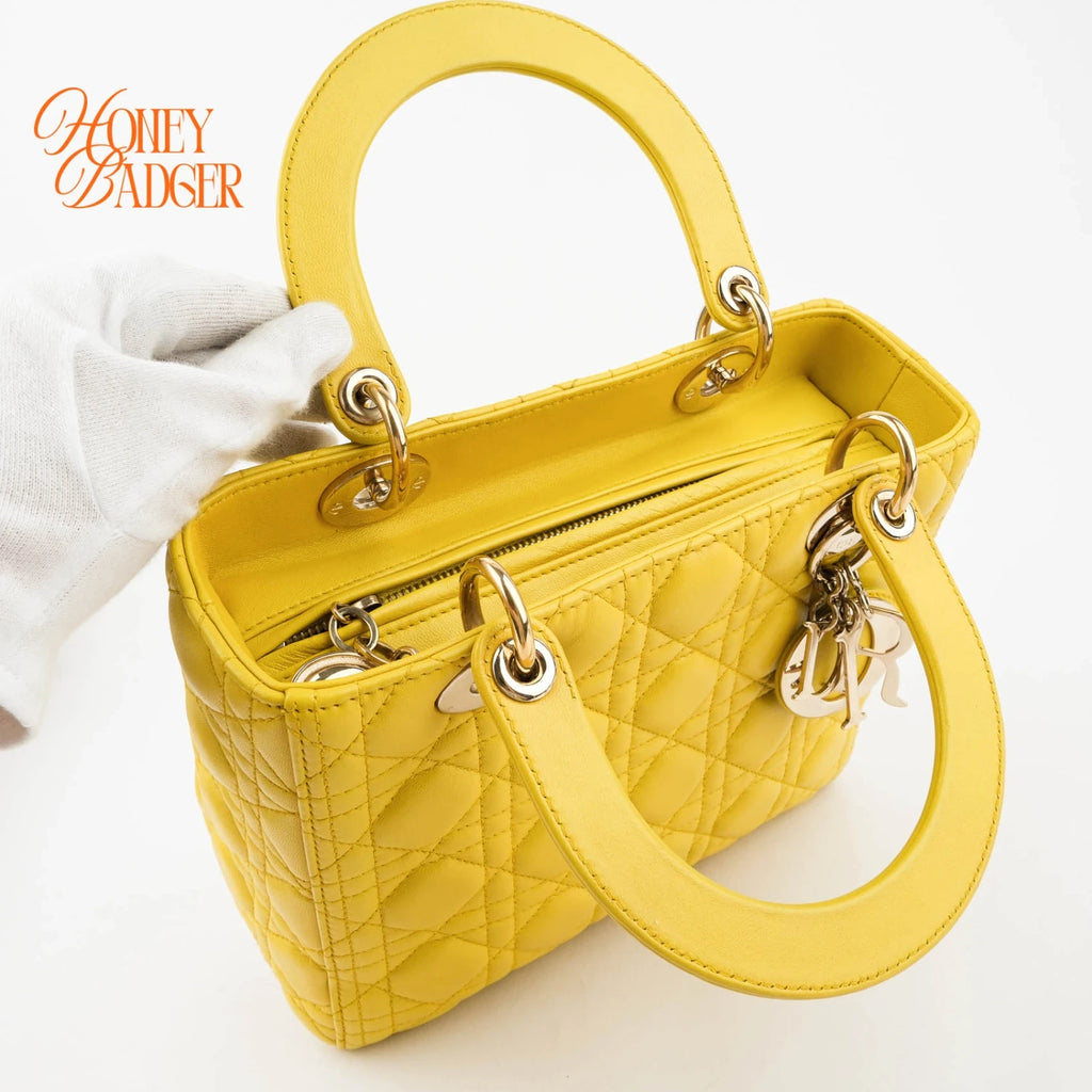 Dior Lady Dior Medium Lambskin Yellow Rank A