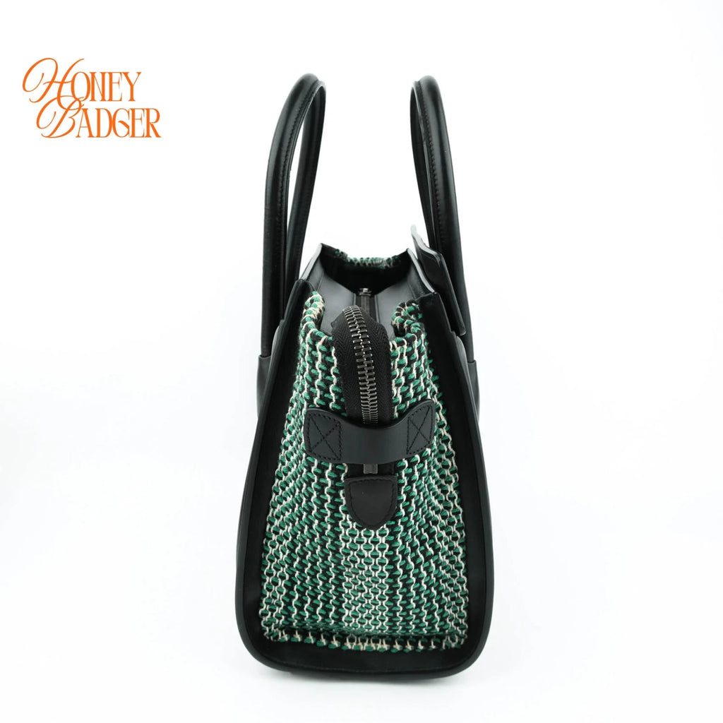 Celine Luggage Micro Tweed Black Green Rank A
