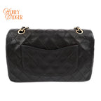 Chanel Classic Double Flap Medium 25 Quilted Lambskin Black Gold Hardware Rank AB