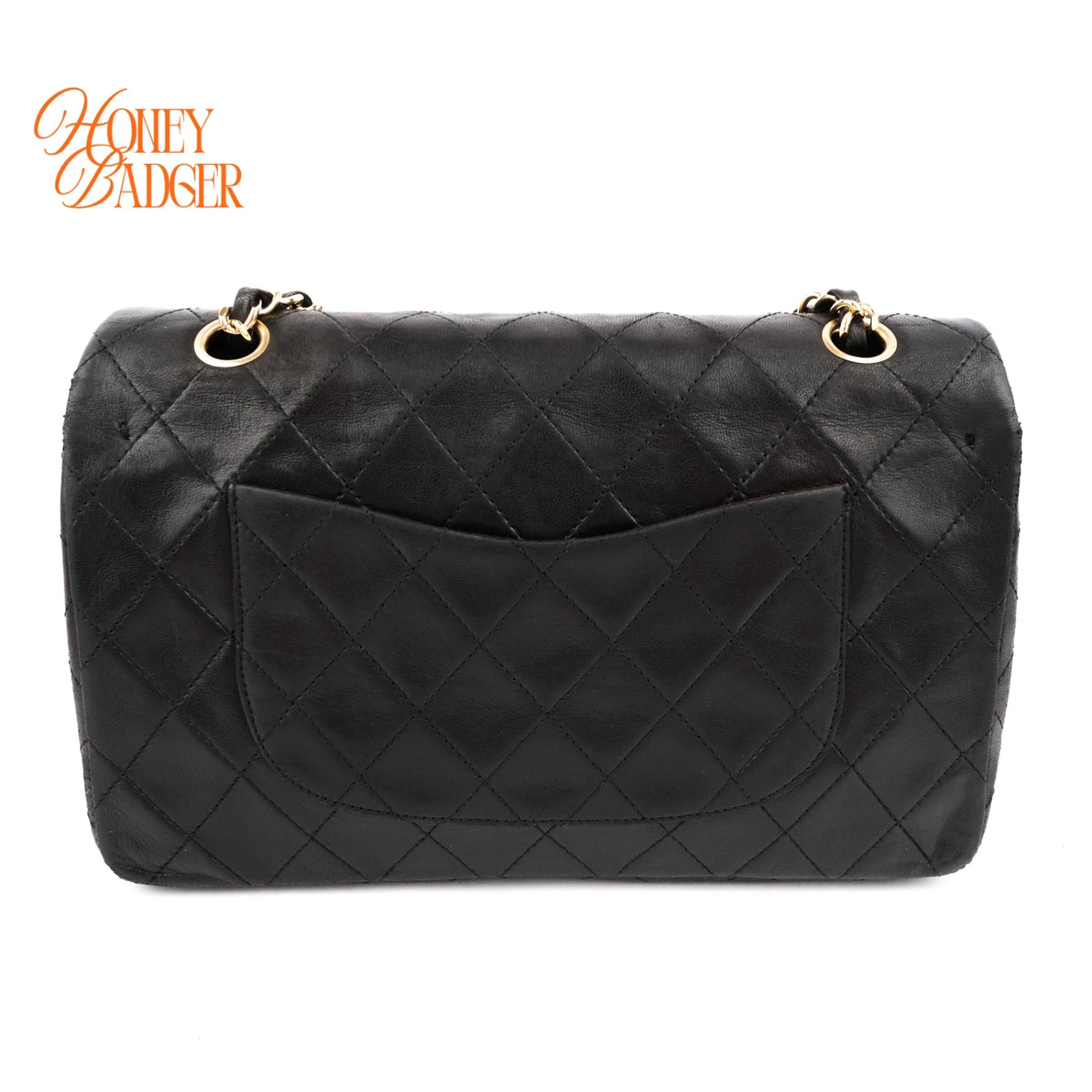 Chanel Classic Double Flap Medium 25 Quilted Lambskin Black Gold Hardware Rank AB