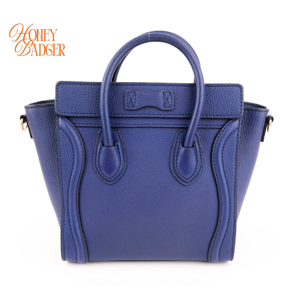 Celine Luggage Nano Drummed Calfskin Blue Rank A