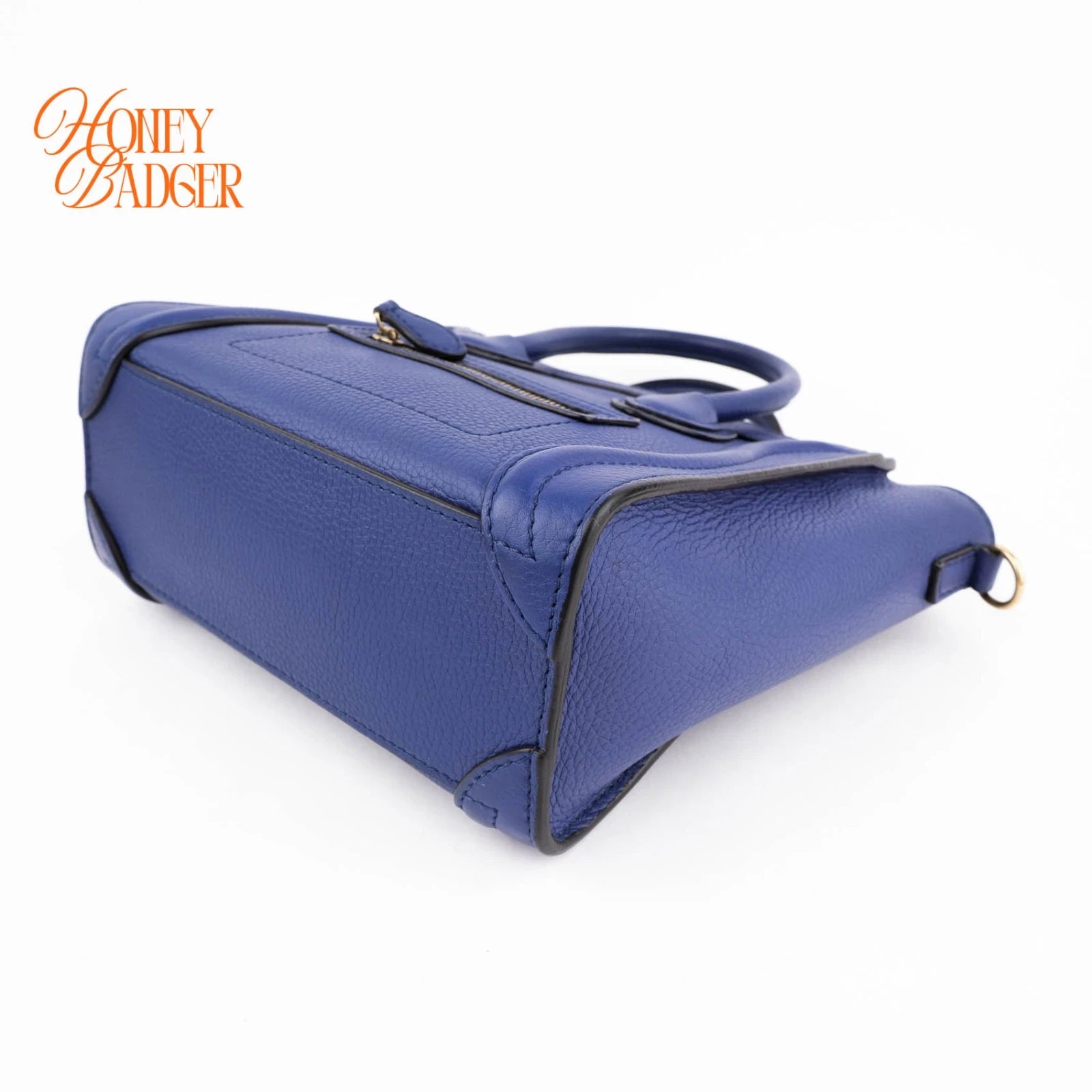 Celine Luggage Nano Drummed Calfskin Blue Rank A