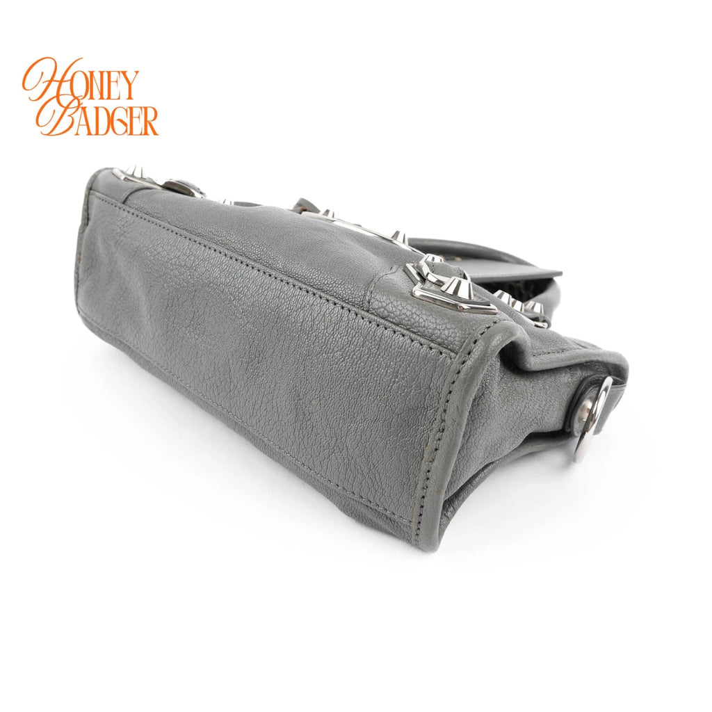Balenciaga Classic Mini City Grey Leather 2WAY Shoulder Bag Mirror Included 390160
