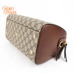 Gucci Small GG Supreme Boston Bag Beige/Ebony Brown Leather Gold Hardware Rank AB