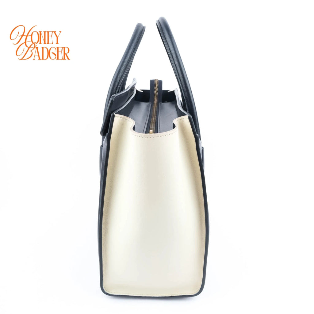 Celine Micro Luggage Shopper Tri-Color Navy Black Cream Beige Gold Hardware Rank AB