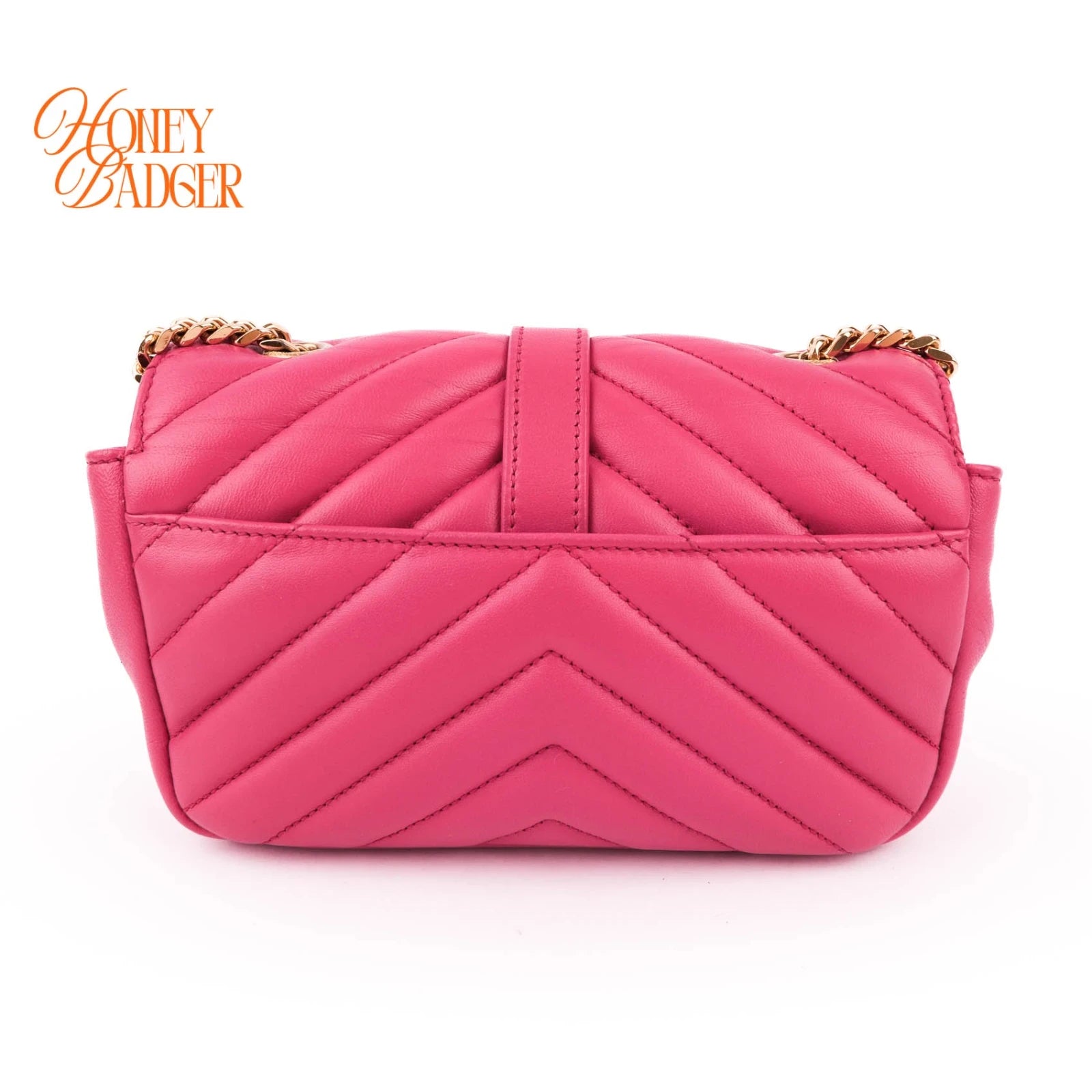 Saint Laurent Monogram Mini Chain Shoulder Bag Pink Leather Silver Hardware