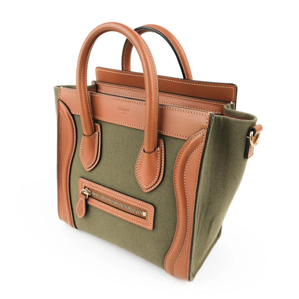 Celine Luggage Nano Canvas and Leather Olive Brown Rank A