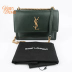 Saint Laurent Sunset Medium Calfskin Leather Dark Green Gold Hardware Rank A