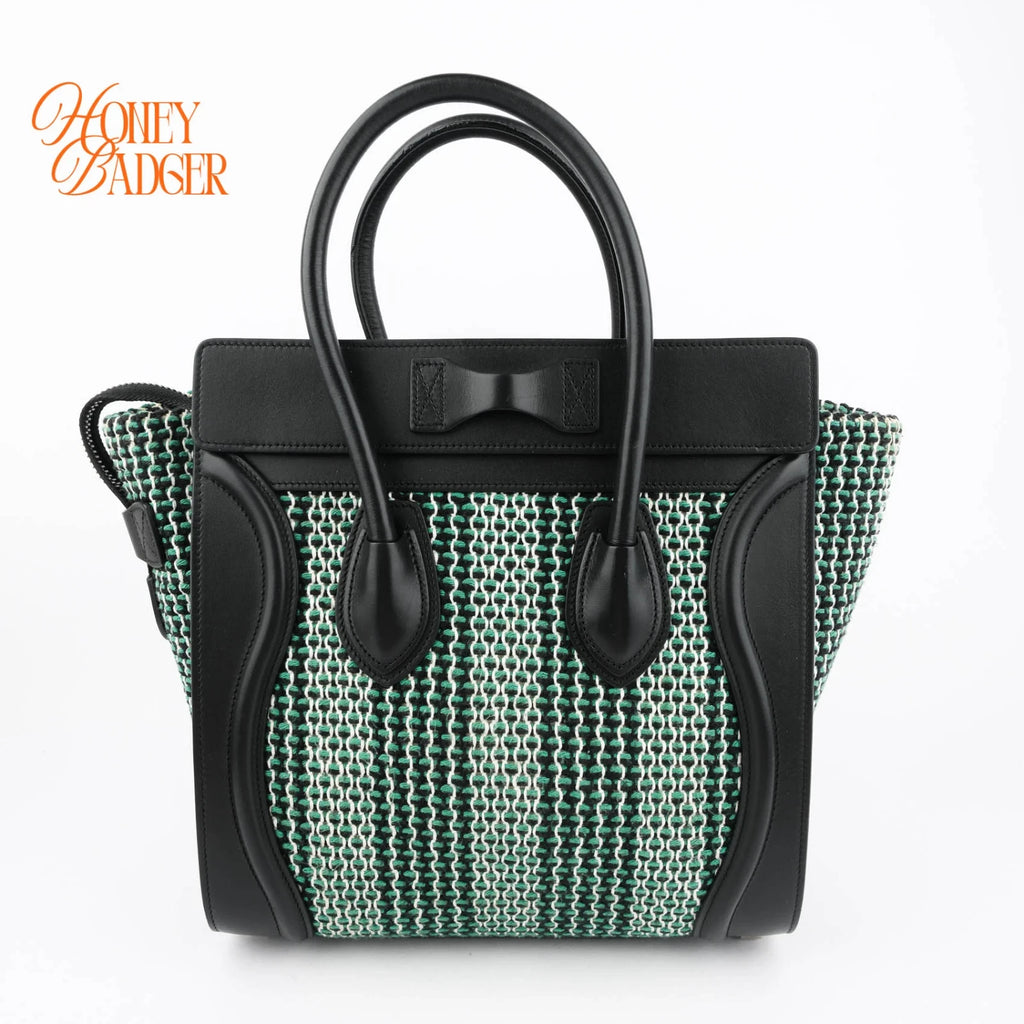 Celine Luggage Micro Tweed Black Green Rank A