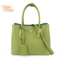 Prada Double Medium Saffiano Leather Green Gold Hardware Rank A