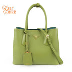 Prada Double Medium Saffiano Leather Green Gold Hardware Rank A