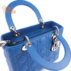 Dior Lady Dior Medium Lambskin Blue Silver Hardware Rank A