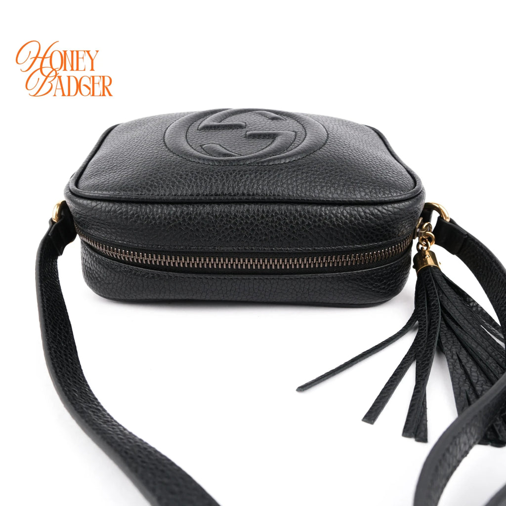 Gucci Soho Mini Disco Black Grained Leather Crossbody Camera Bag Rank A