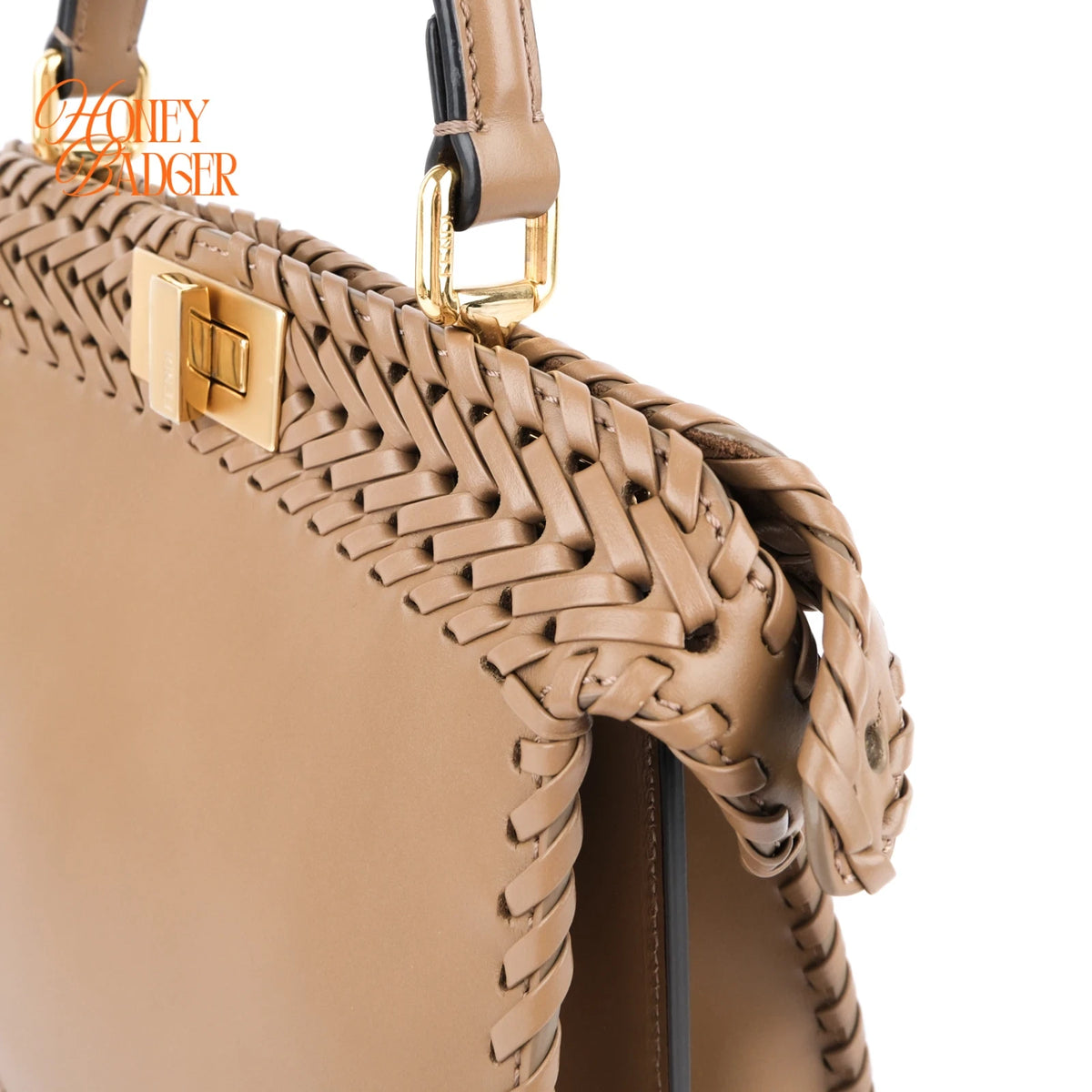 Fendi Peekaboo ISeeU Small Beige Leather Woven Detail 2-Way Bag Rank A