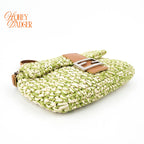 Fendi Vintage Baguette 16059 Woven Raffia Green & Natural Silver Hardware Rank A