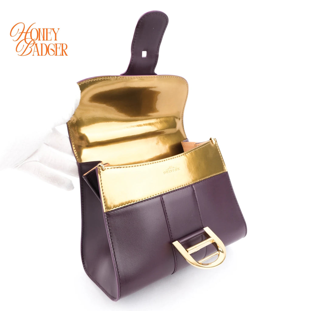 Delvaux Brillant Mini Purple Box Calf Leather 2-Way Bag Rank A