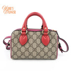 Gucci GG Supreme Mini 2Way Shoulder Bag Beige Red Gold Hardware Rank AB