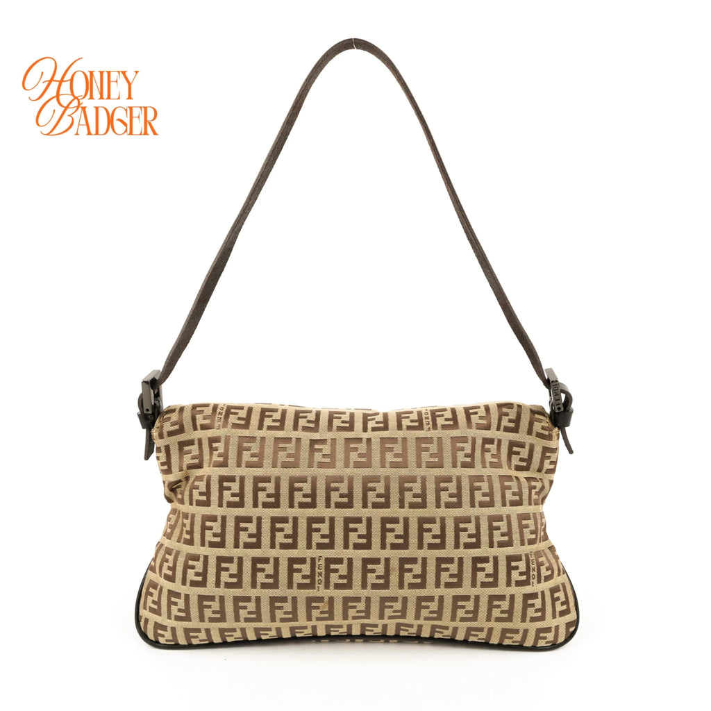 Fendi Zucchino FF Double Flap Baguette Canvas Shoulder Bag Rank B