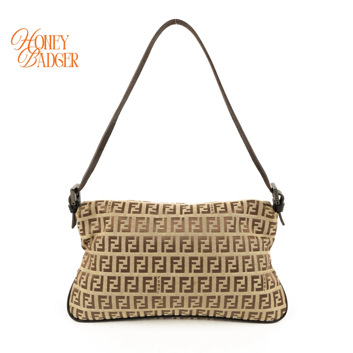 Fendi Zucchino FF Double Flap Baguette Canvas Shoulder Bag Rank B