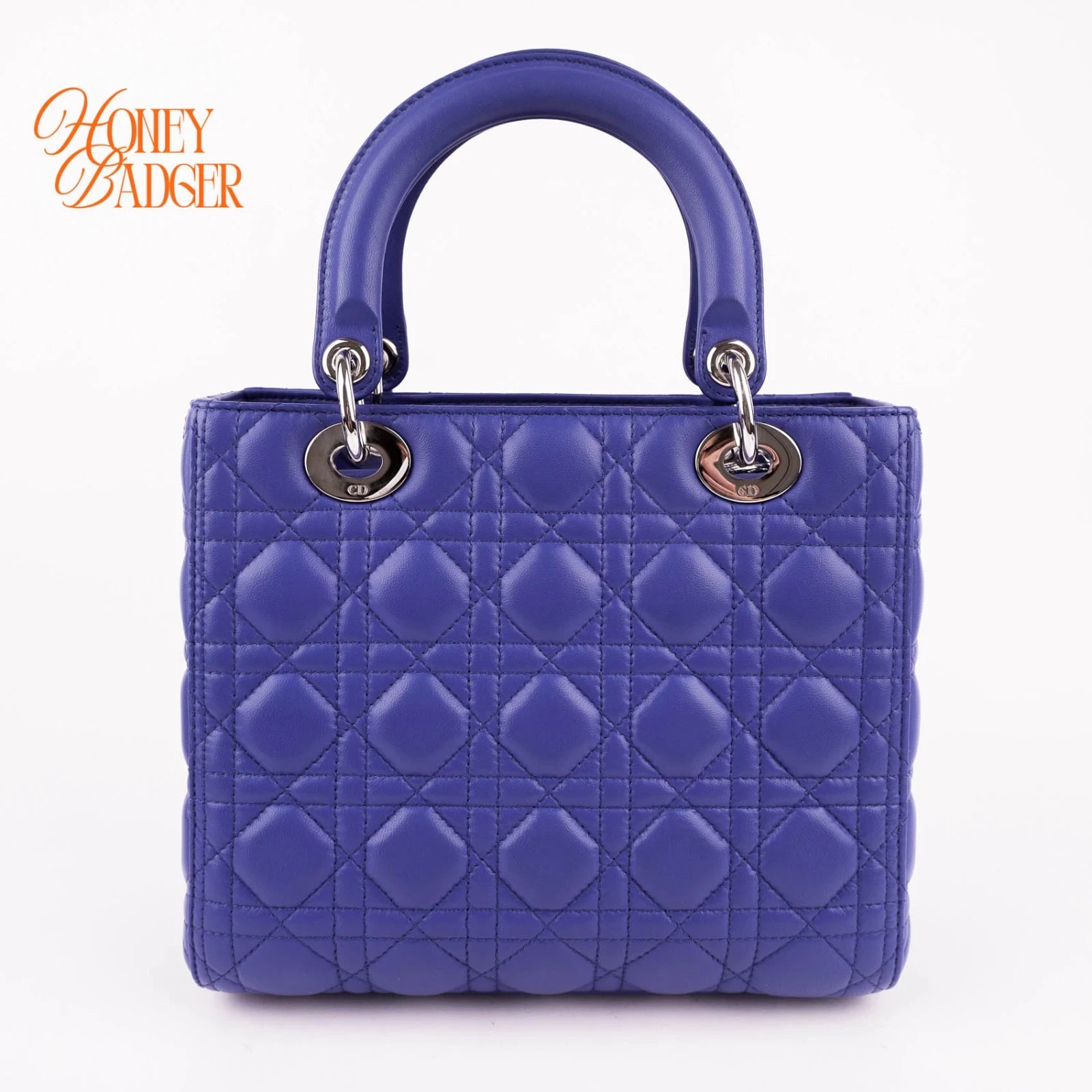 Dior Lady Dior Medium in blue lambskin, Grade A condition.