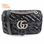 Gucci GG Marmont Medium Sequin Chain Shoulder Bag Black Rank S