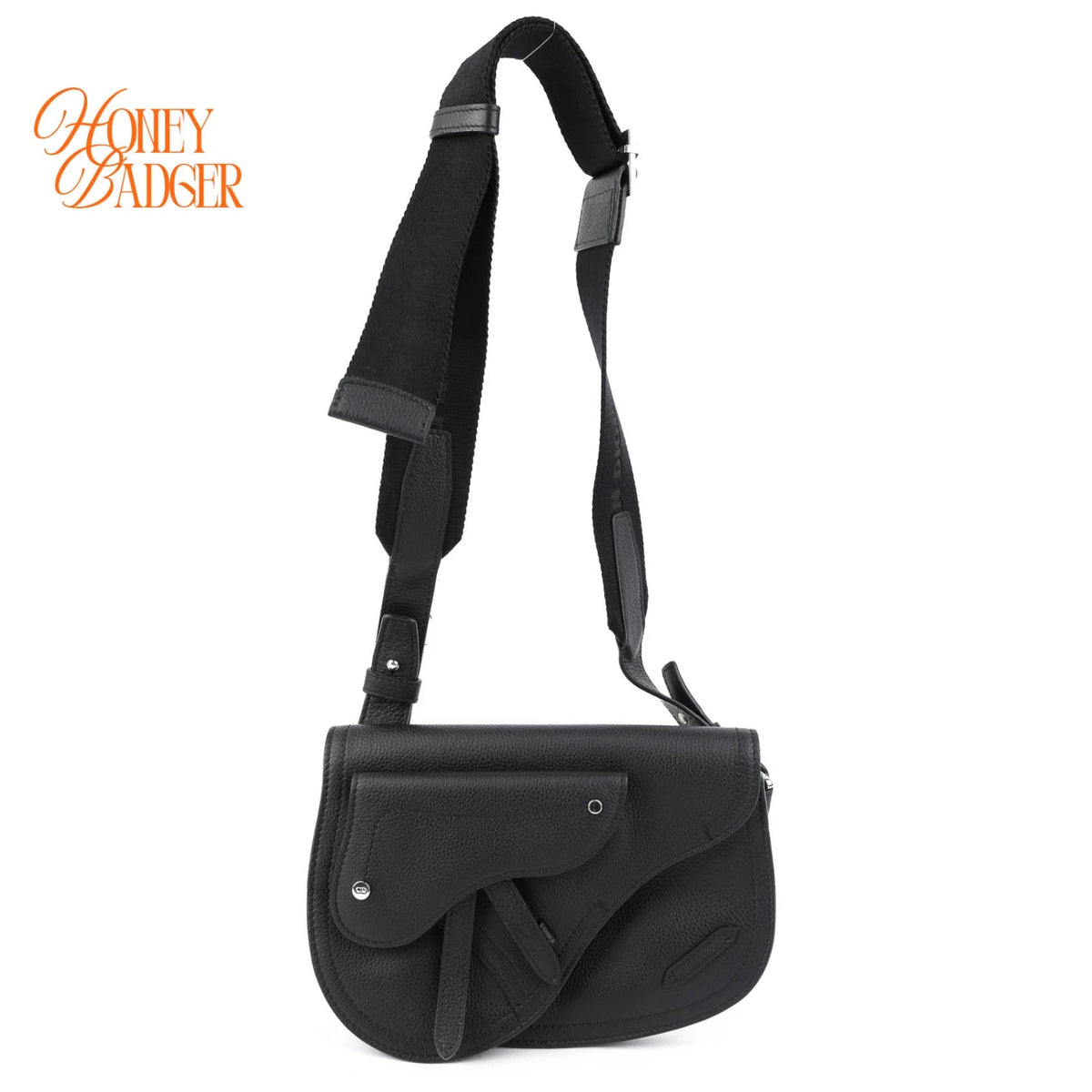 Dior Saddle Pouch Grained Calfskin Black Silver Hardware Rank A