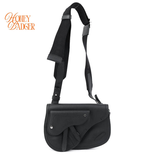 Dior Saddle Pouch Grained Calfskin Black Silver Hardware Rank A