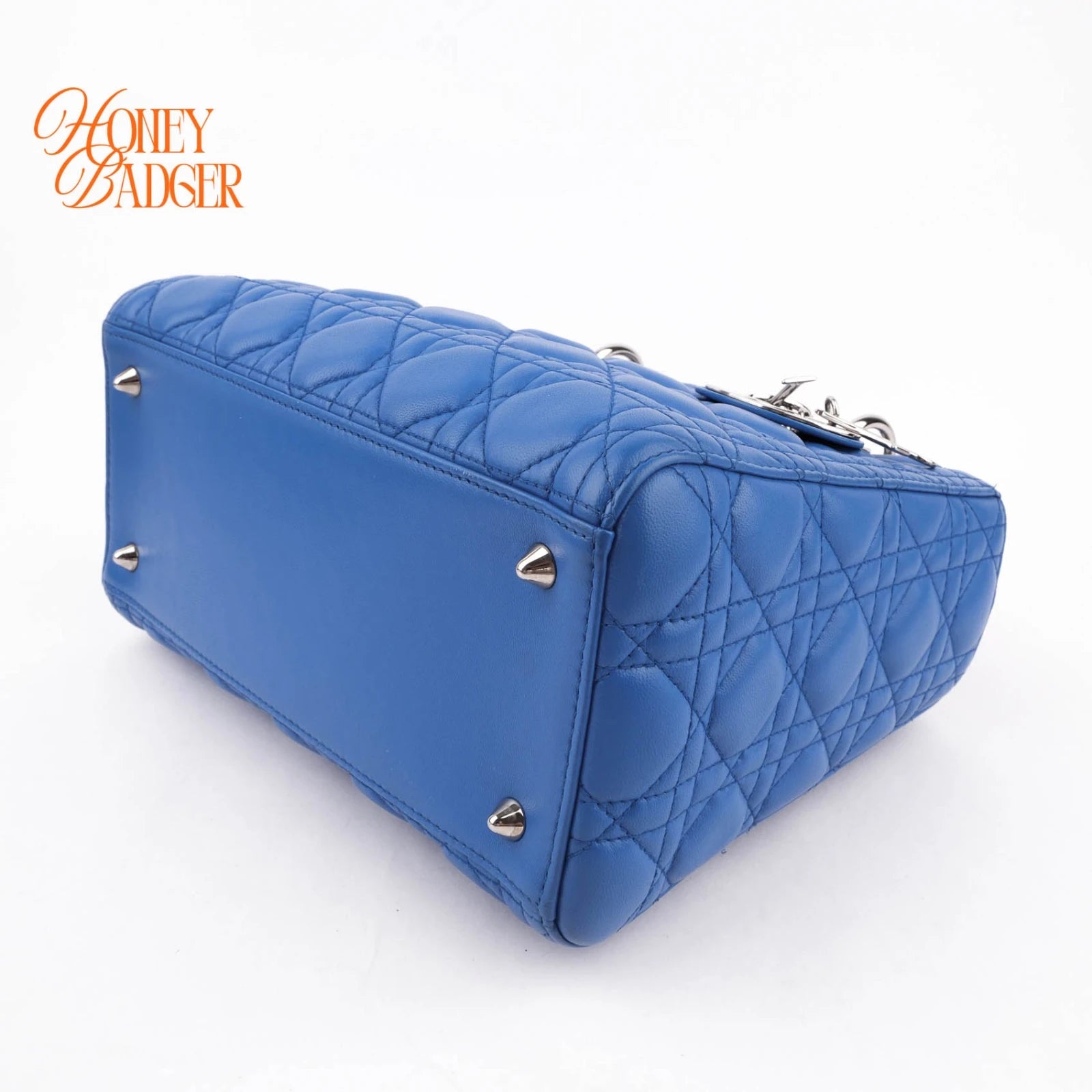 Dior Lady Dior Medium Lambskin Blue Silver Hardware Rank A