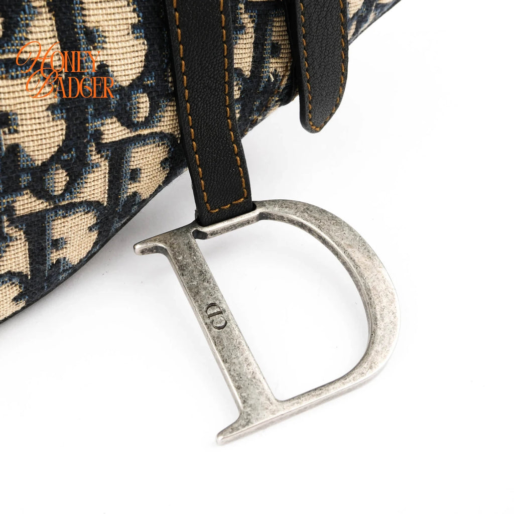 Dior Saddle Medium Oblique Jacquard Blue Silver Hardware Rank A