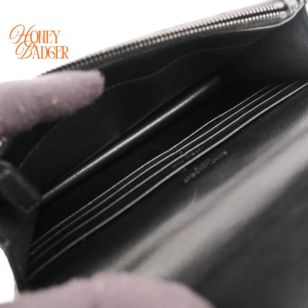 Saint Laurent Cassandre Envelope Chain Wallet Grain de Poudre Leather Black Matte Black Hardware Rank A