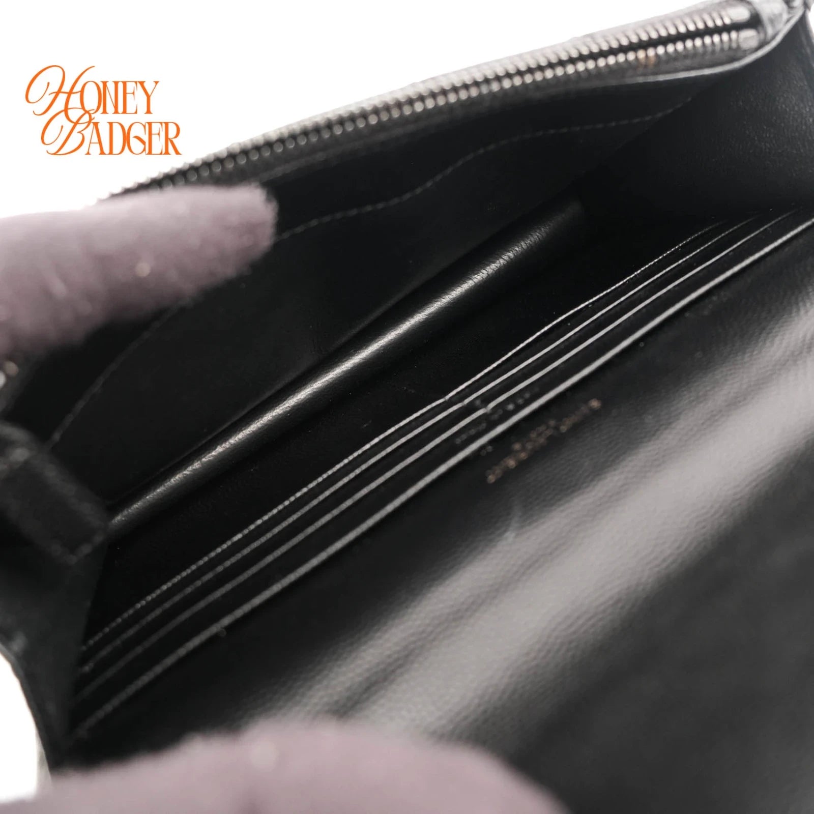 Saint Laurent Cassandre Envelope Chain Wallet Grain de Poudre Leather Black Matte Black Hardware Rank A