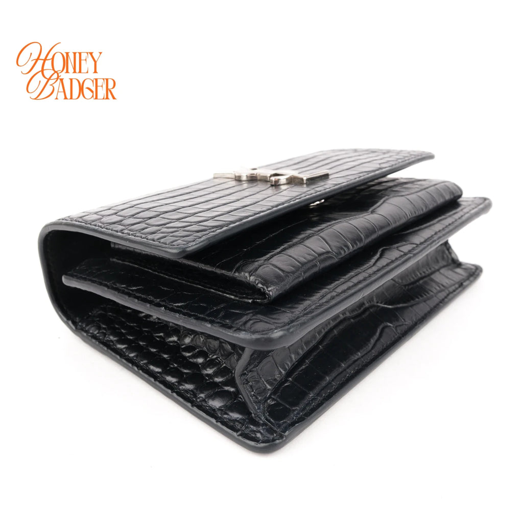 Saint Laurent Sunset Mini Croc-Embossed Leather Navy Rank A