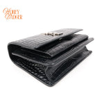 Saint Laurent Sunset Mini Croc-Embossed Leather Navy Rank A