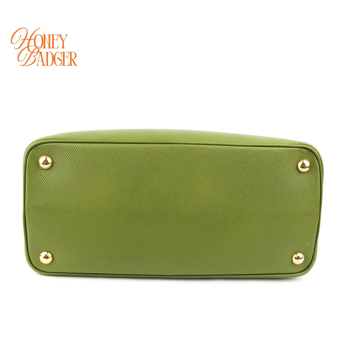 Prada Double Medium Saffiano Leather Green Gold Hardware Rank A