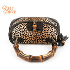 Gucci Bamboo Leopard Calf Hair 2WAY Handbag Rank A