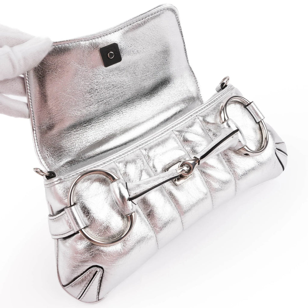 Gucci Horsebit 1955 Small Leather Silver Rank S