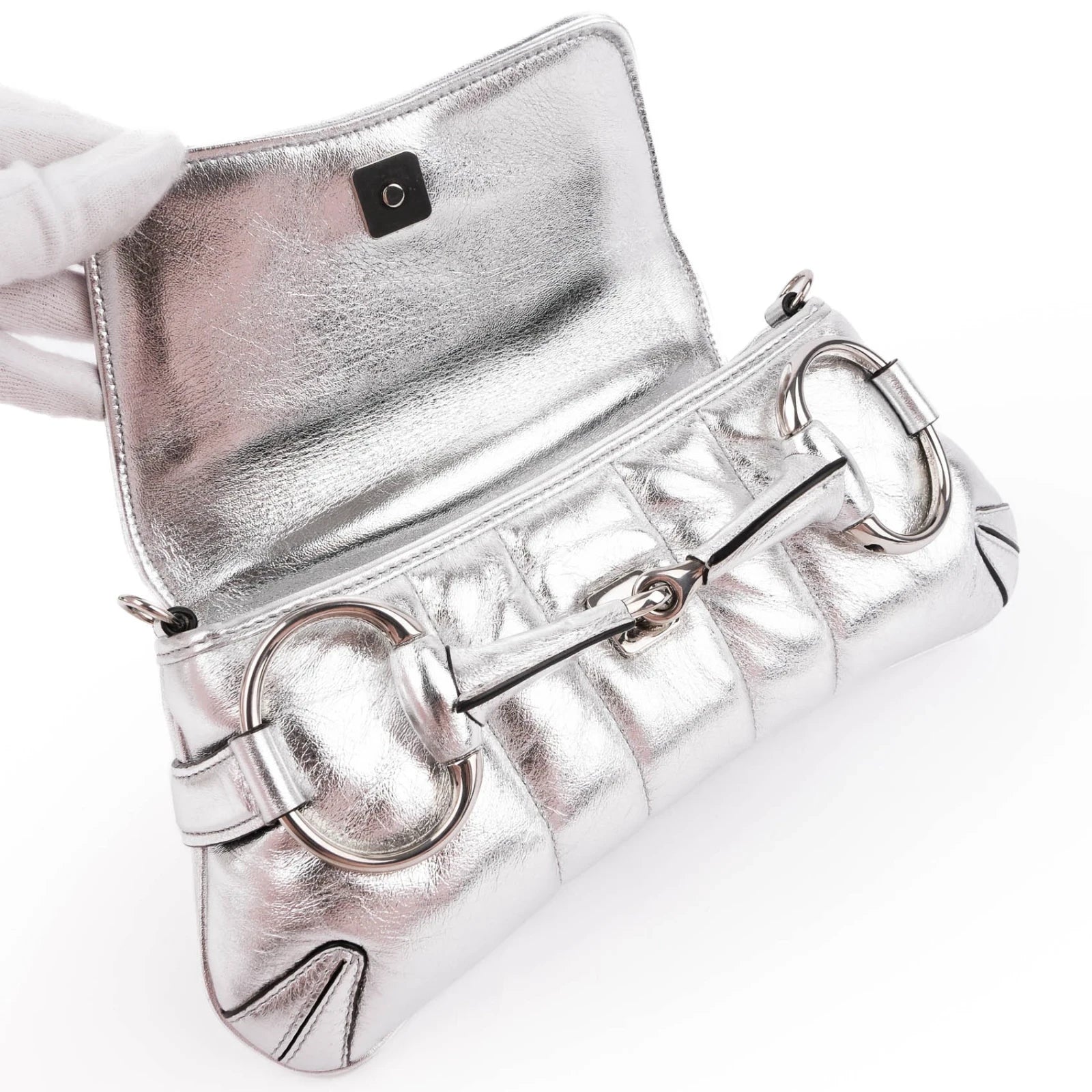 Gucci Horsebit 1955 Small Leather Silver Rank S