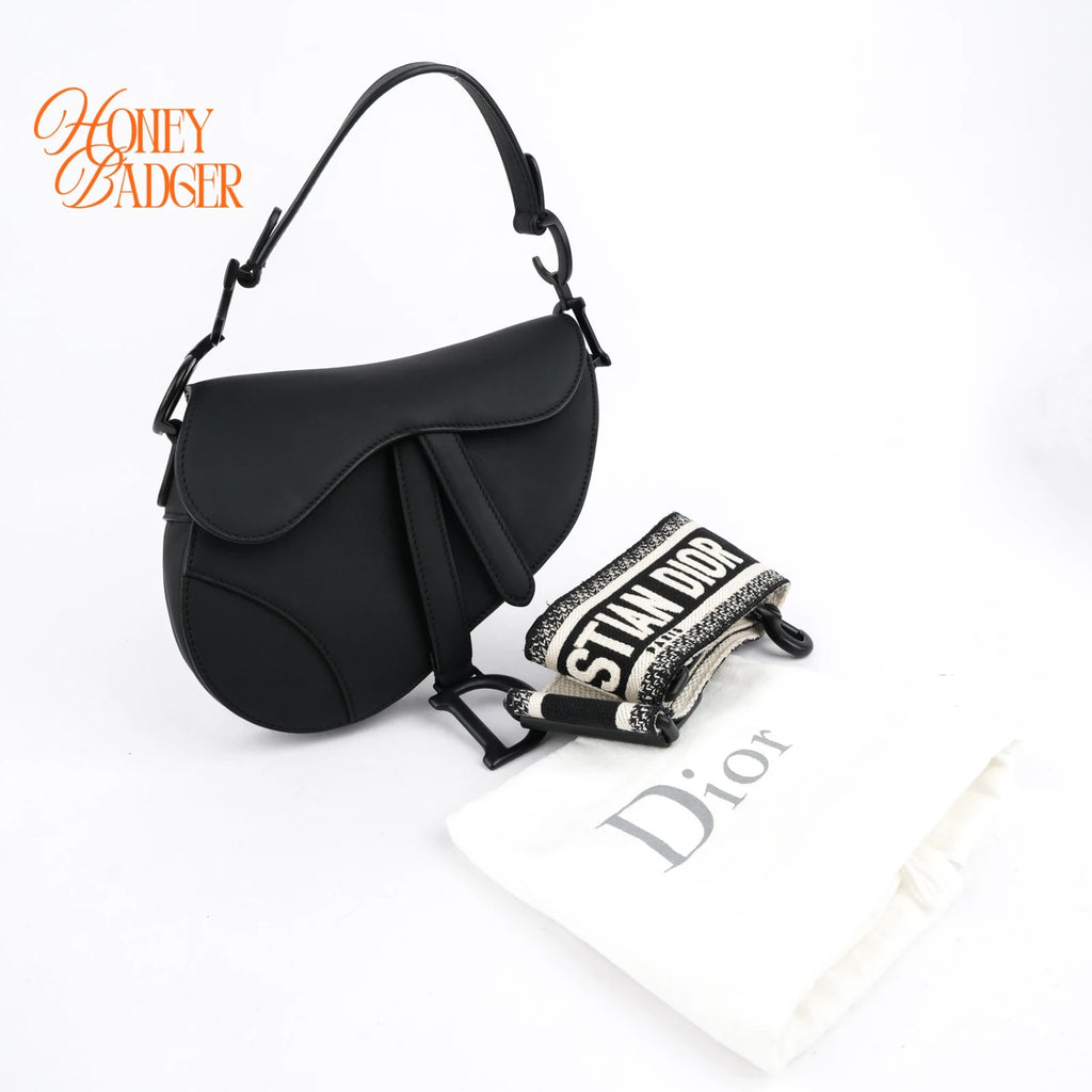 Dior Mini Saddle Bag Black Ultramatte Calfskin 2Way Handbag Shoulder Bag Rank A