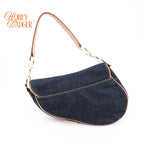 Dior Saddle Denim Dark Blue Camel Leather Gold Hardware Rank A