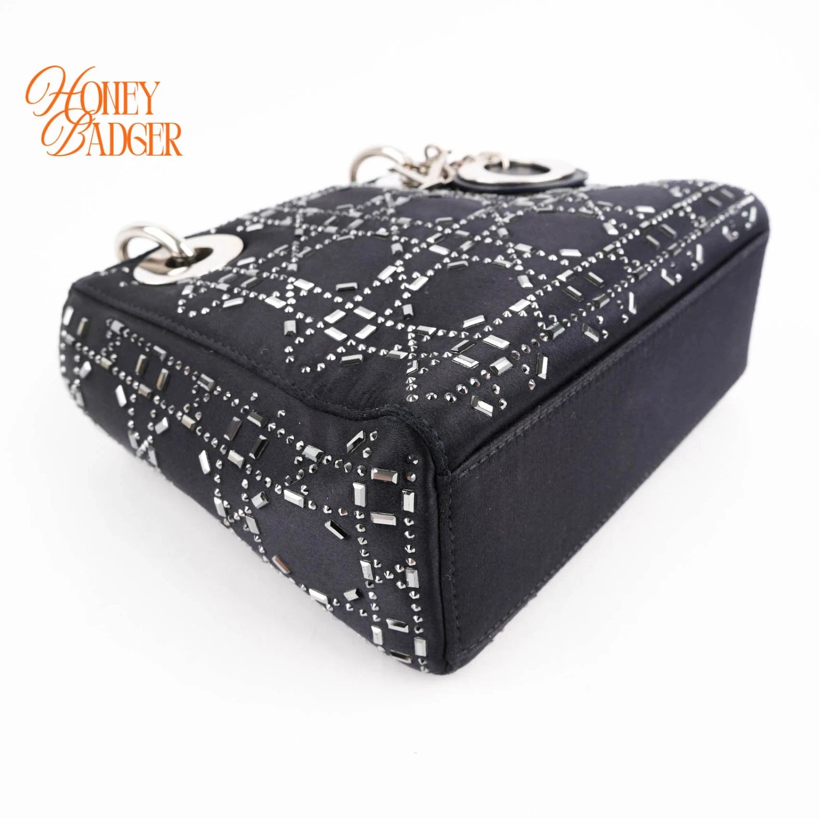 Dior Lady Dior Small Navy Satin Crystal Grade A