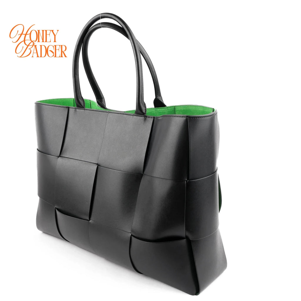 Bottega Veneta Arco Tote Large Black Leather with Green Lining 2WAY Bag