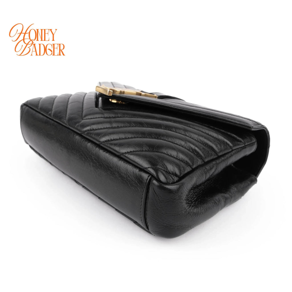 Saint Laurent College Medium Quilted Oil Leather 2WAY Bag Black 428056