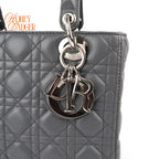 Dior Lady Dior Medium Grey Cannage Leather 2-Way Bag Rank AB