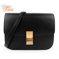 Celine Classic Box Medium Leather Black Gold Hardware Rank A